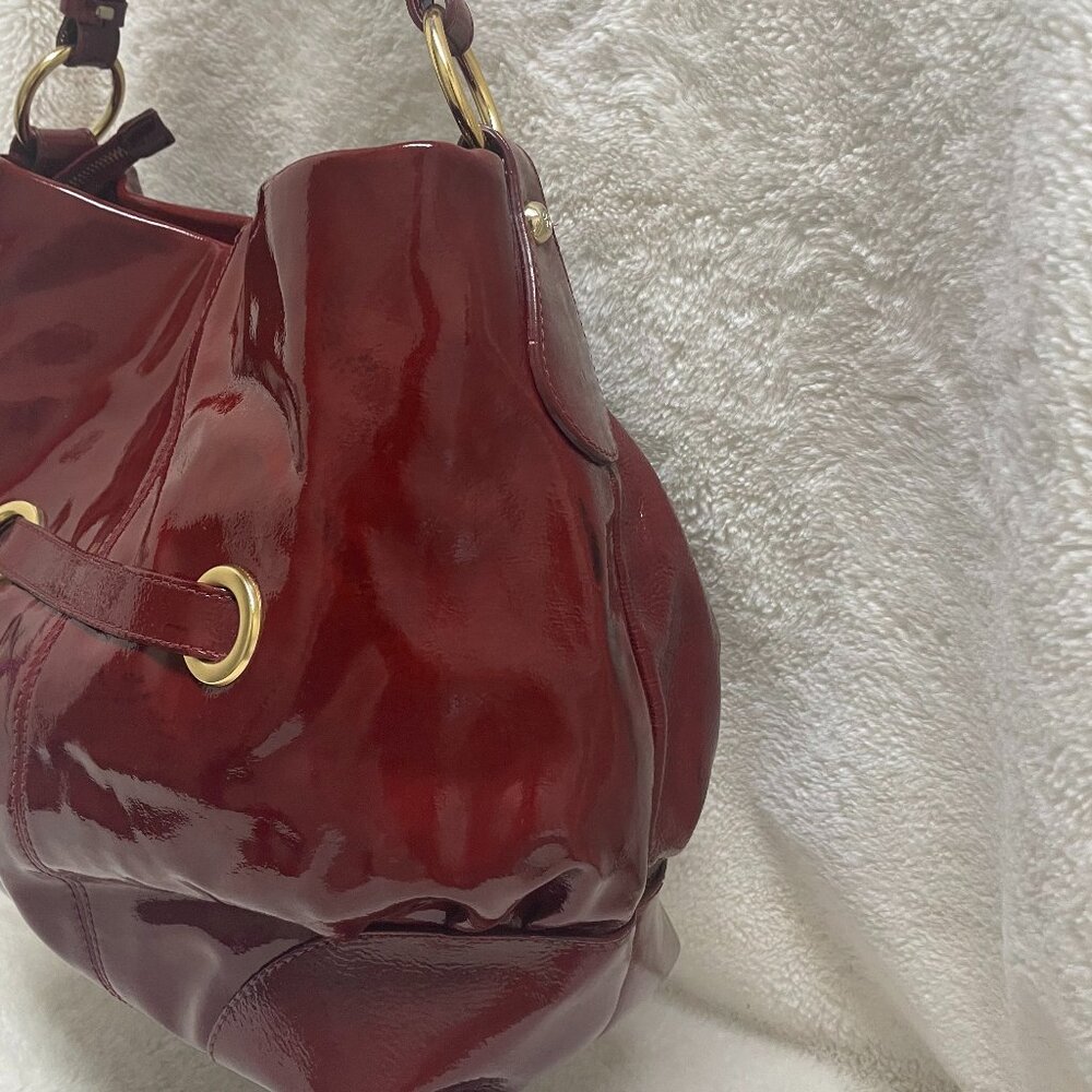 Francesco Biasia Burgundy High Gloss Patent Leather Large Hobo Bag - Picture 7 of 16